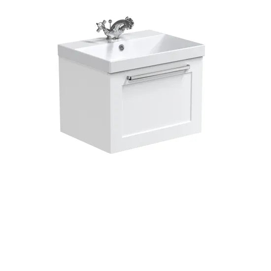 Halite Caralis 500mm Satin White 1 Drawer Wall Hung Vanity Unit With Thin-Edge Basin