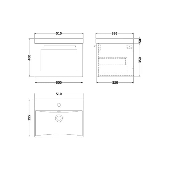 Halite Caralis 500mm Satin White 1 Drawer Wall Hung Vanity Unit With Thin-Edge Basin