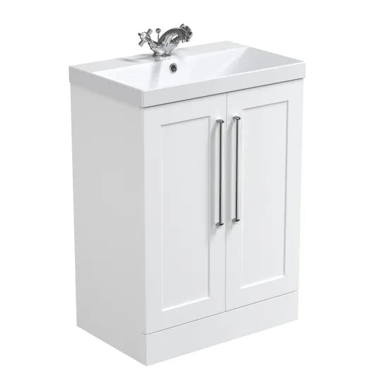 Halite Caralis 600mm Satin White 2 Door Floor Standing Vanity Unit With Thin-Edge Basin