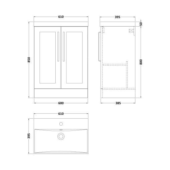 Halite Caralis 600mm Satin White 2 Door Floor Standing Vanity Unit With Thin-Edge Basin