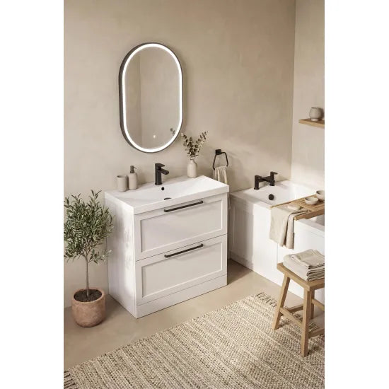 Halite Caralis 600mm Satin White 2 Door Floor Standing Vanity Unit With Thin-Edge Basin