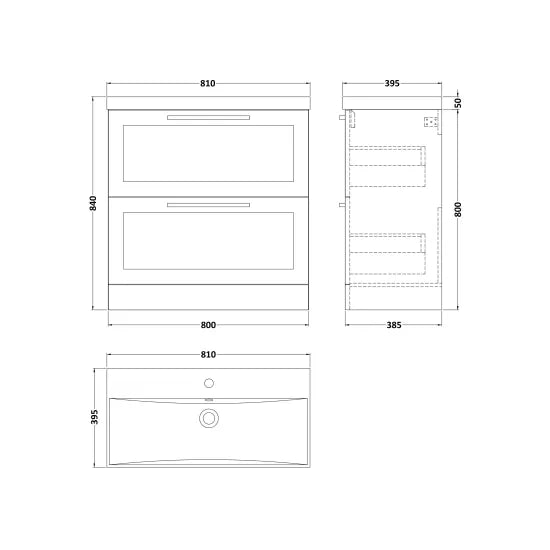 Halite Caralis 800mm Satin White 2 Drawer Floor Standing Vanity Unit With Thin-Edge Basin