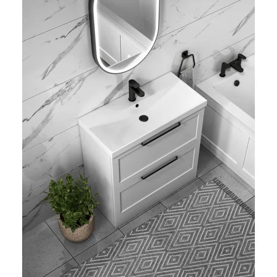 Halite Caralis 800mm Satin White 2 Drawer Floor Standing Vanity Unit With Thin-Edge Basin