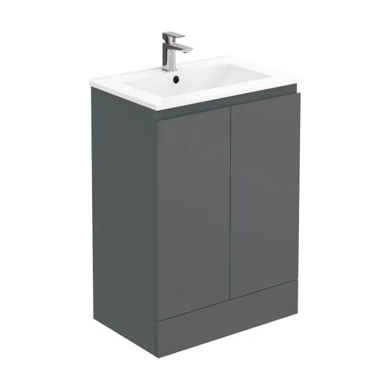 Halite 600mm Matt Grey 2 Door Floor Standing Unit With 1 Tap Hole Basin