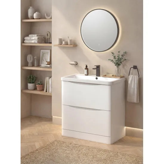 Halite Larisa 600mm Satin White 2 Drawer Floor Standing Vanity Unit With Curved Basin