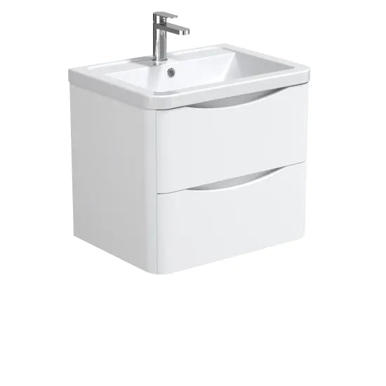 Halite Larisa 600mm Satin White 2 Drawer Wall Hung Vanity Unit With Curved Basin