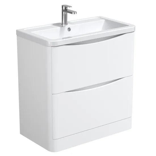 Halite Larisa 800mm Satin White 2 Drawer Floor Standing Vanity Unit With Curved Basin