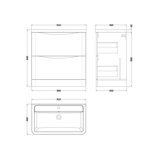 Halite Larisa 800mm Satin White 2 Drawer Floor Standing Vanity Unit With Curved Basin