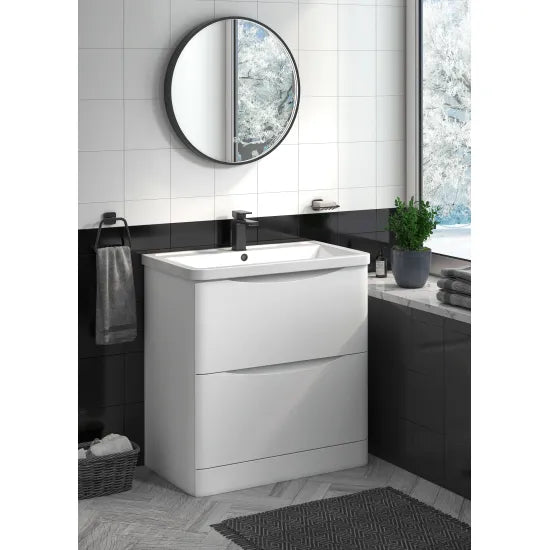 Halite Larisa 800mm Satin White 2 Drawer Floor Standing Vanity Unit With Curved Basin