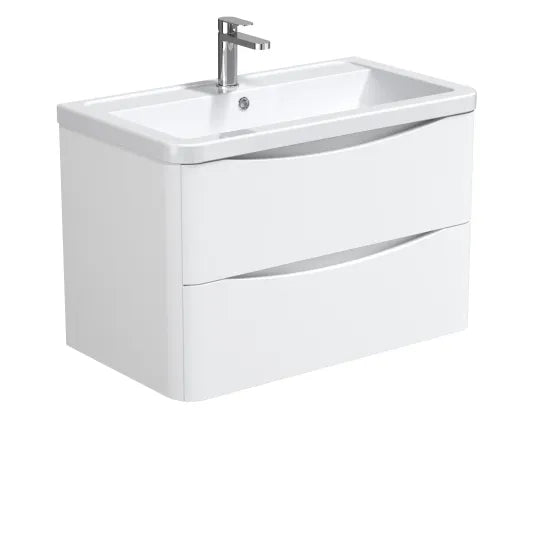 Halite Larisa 800mm Satin White 2 Drawer Wall Hung Vanity Unit With Curved Basin