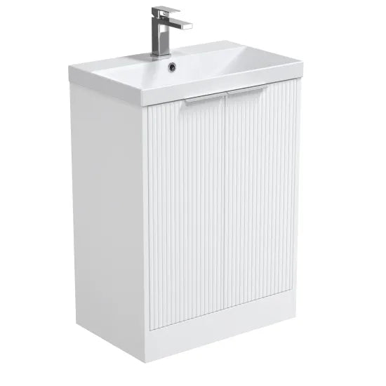 Halite Salona 600mm Satin White 2 Door Floor Standing Vanity Unit With Thin-Edge Basin