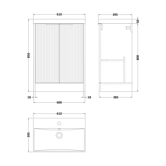 Halite Salona 600mm Satin White 2 Door Floor Standing Vanity Unit With Thin-Edge Basin