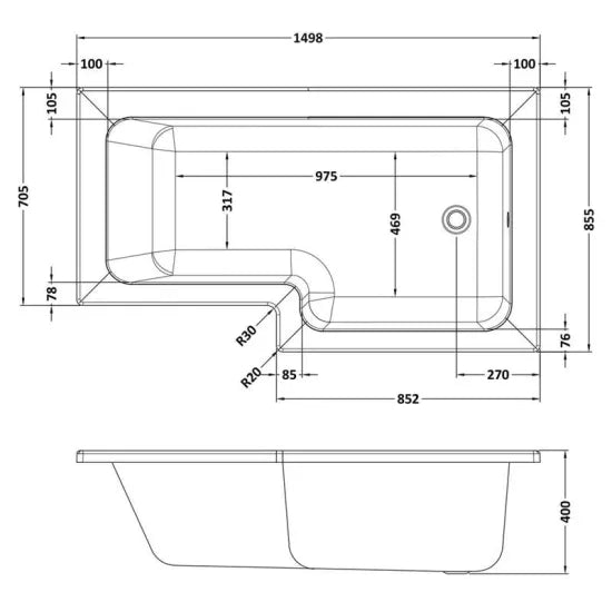 Arley Pro 1500mm L-Shaped Right-Hand Shower Bath & Side Panel