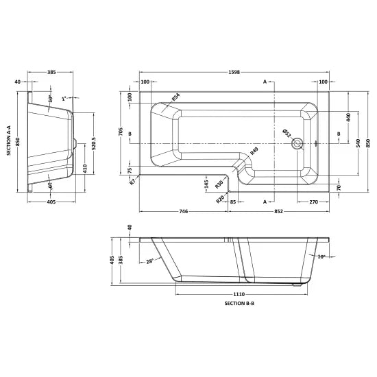 Arley Pro 1600mm Shower L-Shaped Right-Hand Bath & Side Panel