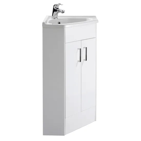 Arley Pro Kass 400mm Gloss White 2 Door Corner Standing Unit & Basin