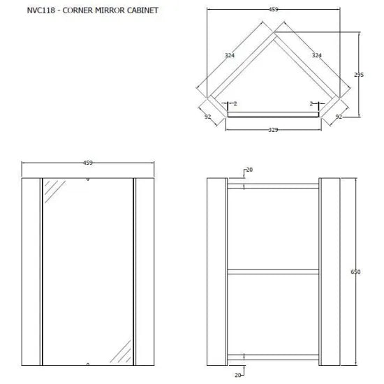Arley Pro Kass 450mm Corner Mirror Cabinet