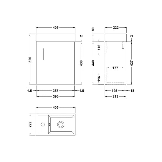 Arley Pro Kass 400mm Gloss White Wall Hung Basin With Unit