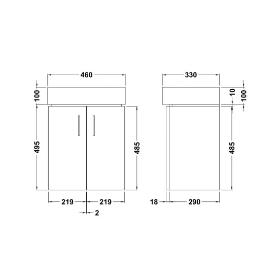 Arley Pro Kass 450mm Gloss White 2 Door Wall Hung Vanity Unit With Basin