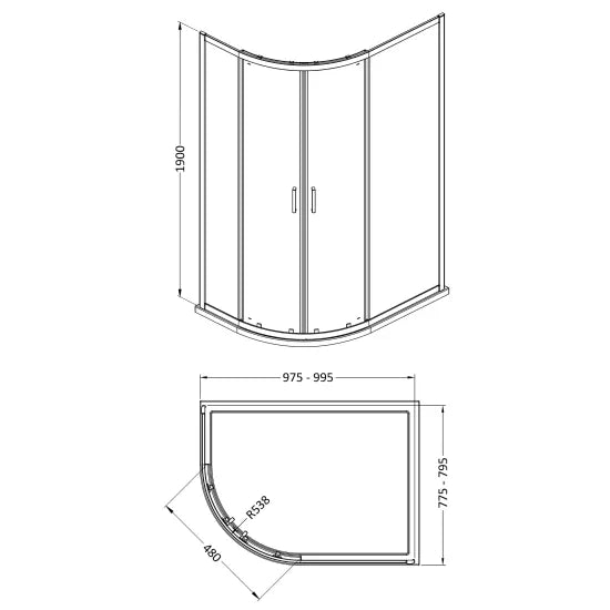 Arley Pro Ralus 6 1000 x 800mm  2 Door Offset Quadrant Enclosure