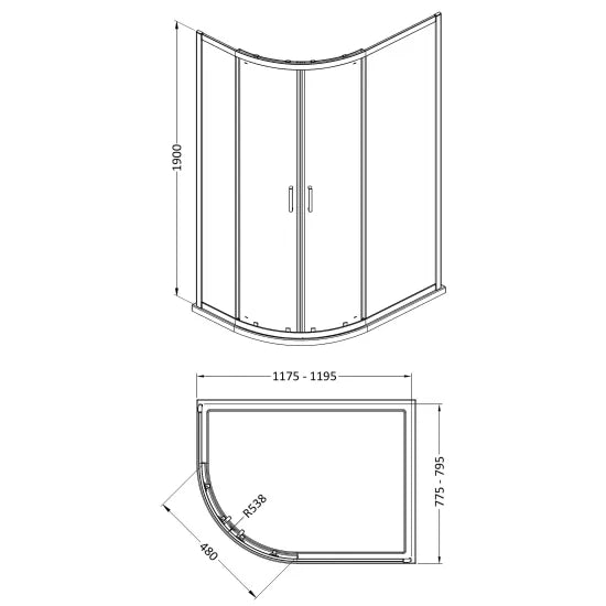 Arley Pro Ralus 6 1200 x 800mm Chrome 2 Door Offset Quadrant Enclosure