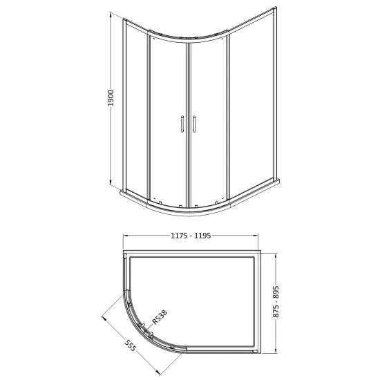 Arley Pro Ralus 6 1200 x 900mm  2 Door Offset Quadrant Enclosure