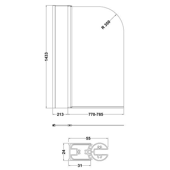 Synergy Vodas 6 Chrome Round Bath Screen With Fixed Panel