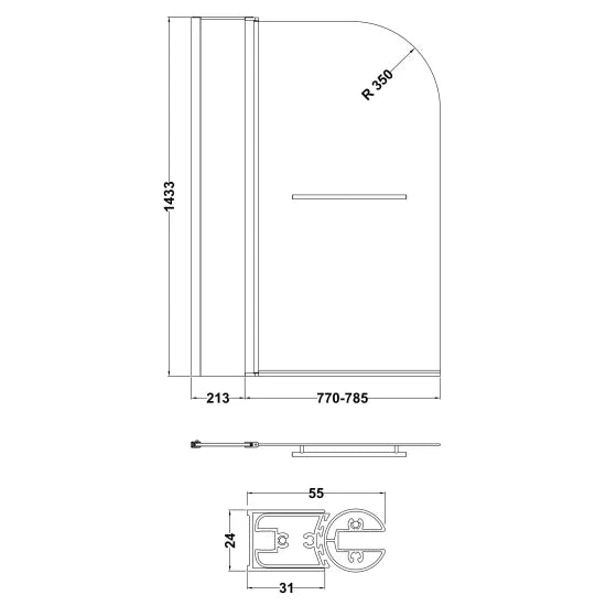 Synergy Vodas 6 Chrome Round Bath Screen With Fixed Panel & Rail
