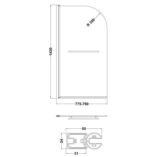 Synergy Vodas 6 Chrome Round Bath Screen With Rail