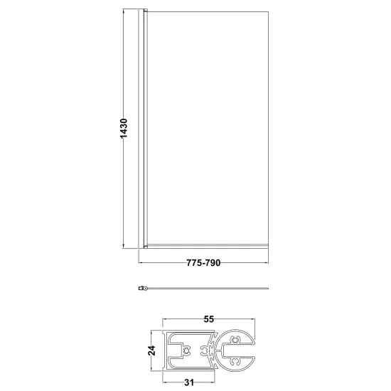 Synergy Brushed Pewter Square Bath Screen