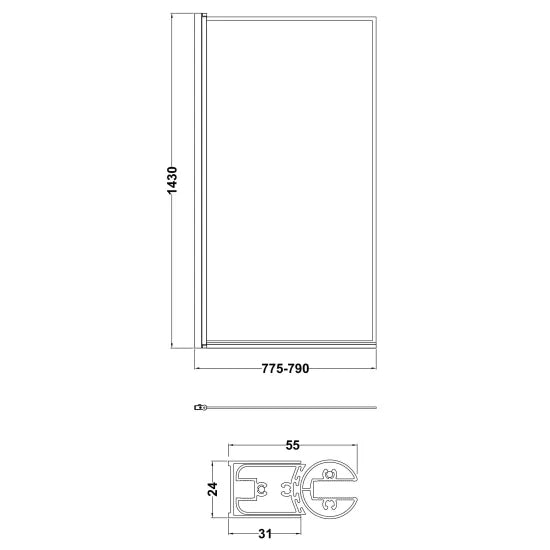 Synergy Vodas 6 Matt Black Square Hinged Bath Screen