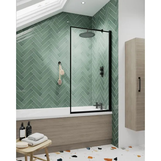 Synergy Vodas 6 Matt Black Square Hinged Bath Screen