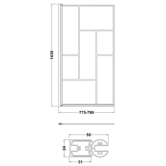 Synergy Vodas 6 Matt Black Square Matrix Bath Screen