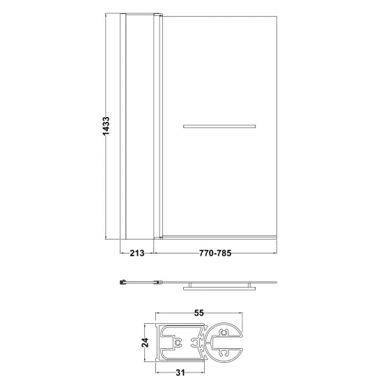 Synergy Vodas 6 Chrome Square Bath Screen With Fixed Panel & Rail