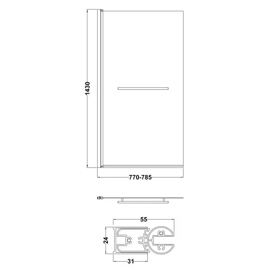Synergy Vodas 6 Chrome Square Bath Screen With Rail