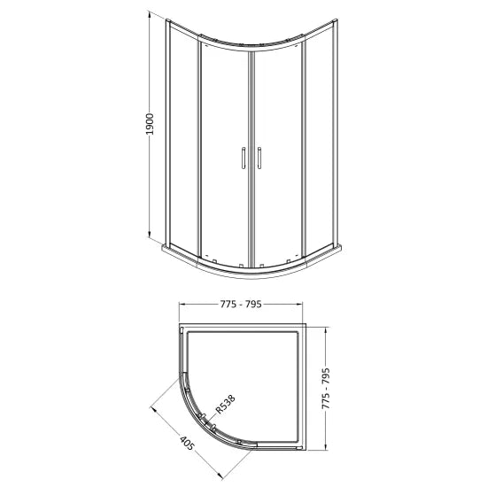 Arley Pro Ralus 6 800mm Chrome 2 Door Quadrant Shower Enclosure