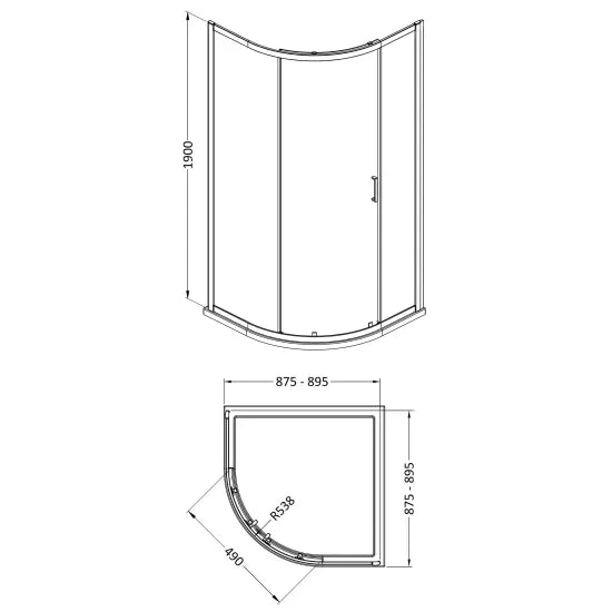 Arley Pro Ralus 6 900mm  Single Entry Quadrant Shower Enclosure