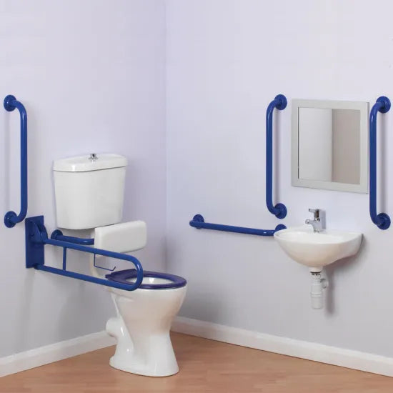 Arley Pro Comfort Blue Rimless Close Coupled Rails Bathroom Doc M Pack