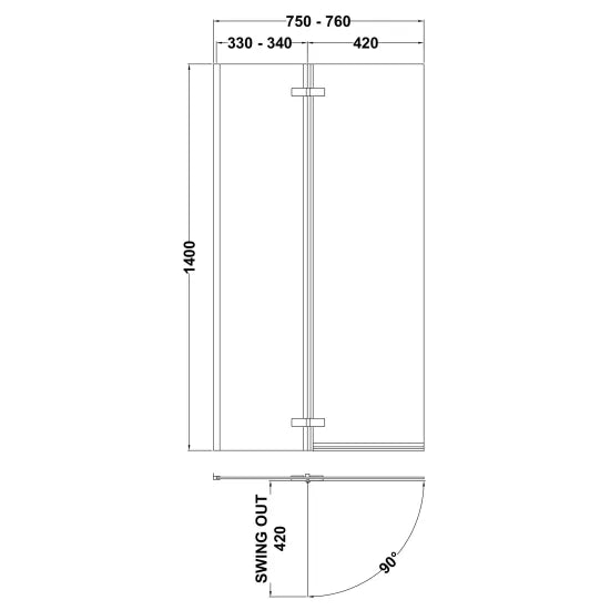 Arley Pro Ralus 5 760mm Chrome L Shape Fixed Bath Screen With Double Hinge