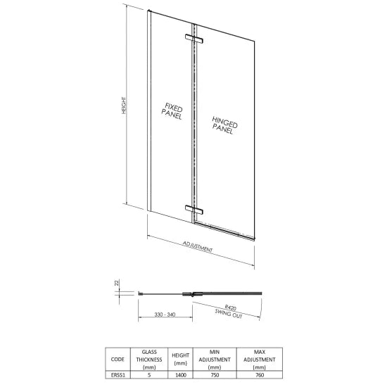 Arley Pro Ralus 5 760mm Chrome Square Fixed Bath Screen With Hinge