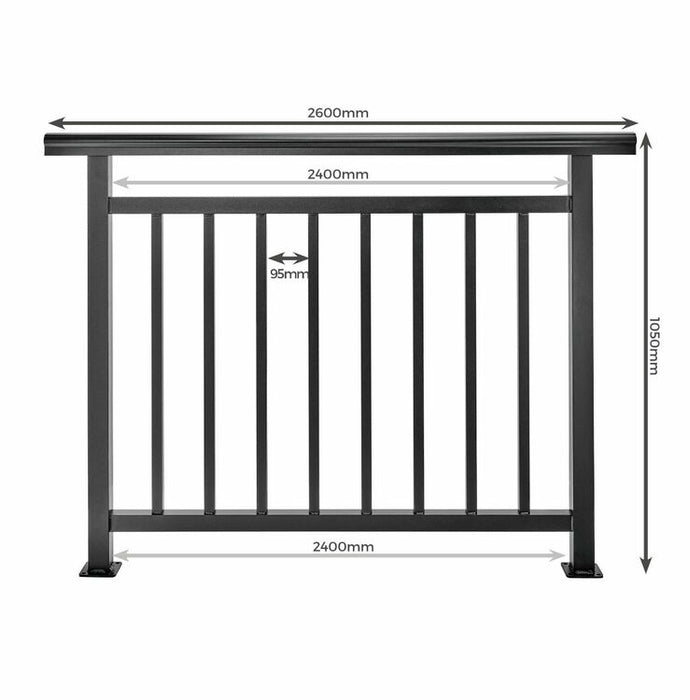 Black Cladco Balustrade Aluminium Handrail 