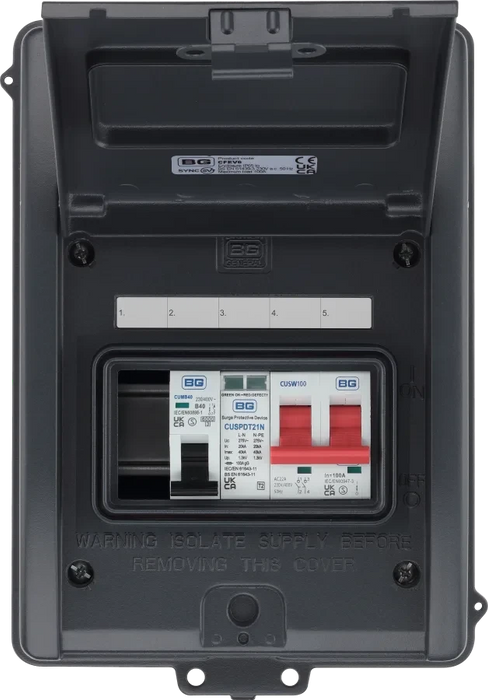 Sync Energy Weatherproof Ip65 Grey 5 Module Populated EV Kit Complete With 100A Main Switch 40A MCB Type 2 SPD