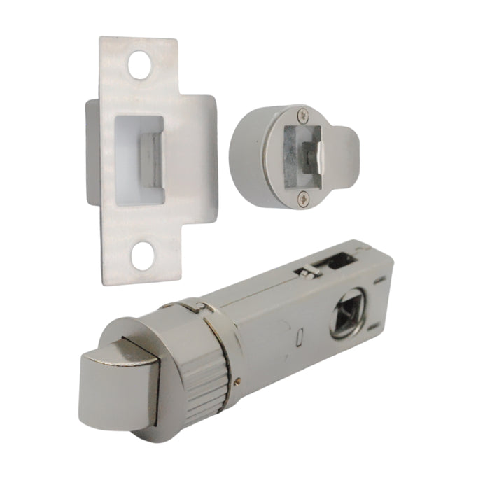Quick Latch - Round Passage Latch 71mm (57mm Backset) Satin Nickel/ Satin Chrome