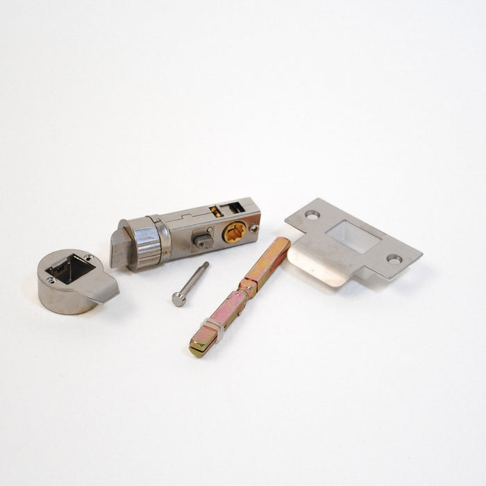 Quick Latch - Round Push Button Privacy Latch 71mm (57mm Backset) Satin Nickel/ Satin Chrome