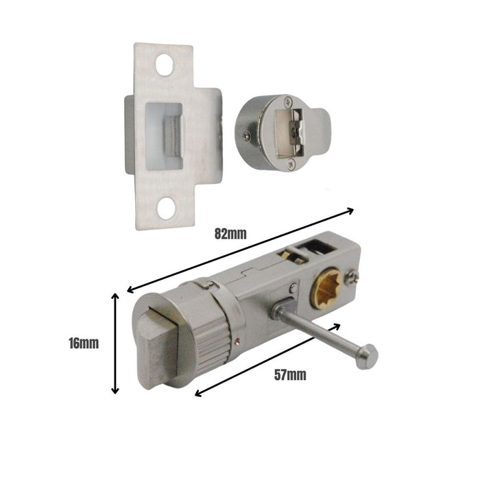 Quick Latch - Round Push Button Privacy Latch 71mm (57mm Backset) Satin Nickel/ Satin Chrome