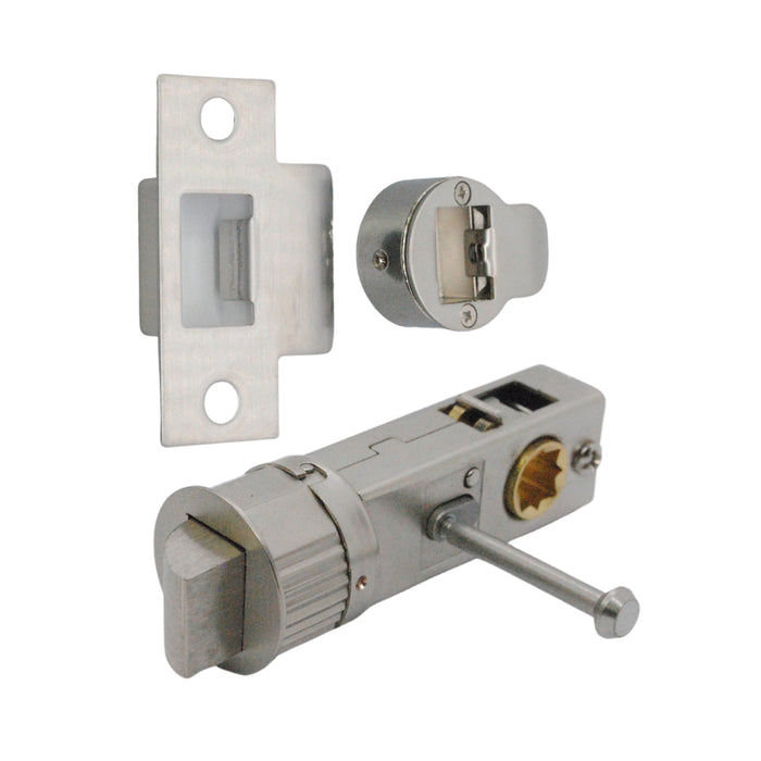 Quick Latch - Round Push Button Privacy Latch 71mm (57mm Backset) Satin Nickel/ Satin Chrome