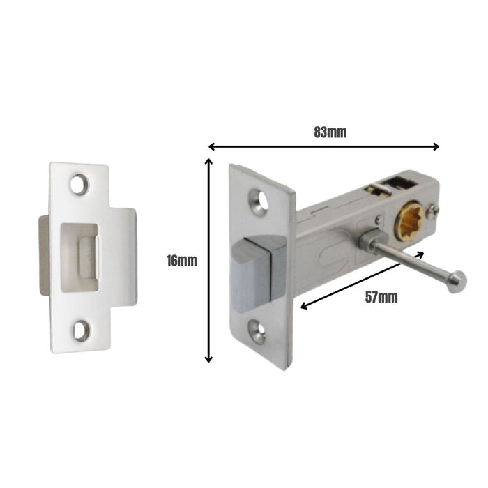 Premium Rectangular Push Button Privacy Tubular Latch 71mm (57mm Backset) Polished Chrome