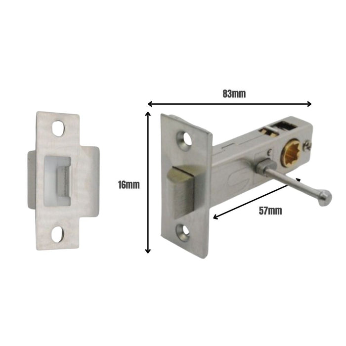 Premium Rectangular Push Button Privacy Tubular Latch 71mm (57mm Backset) Satin Nickel/ Satin Chrome
