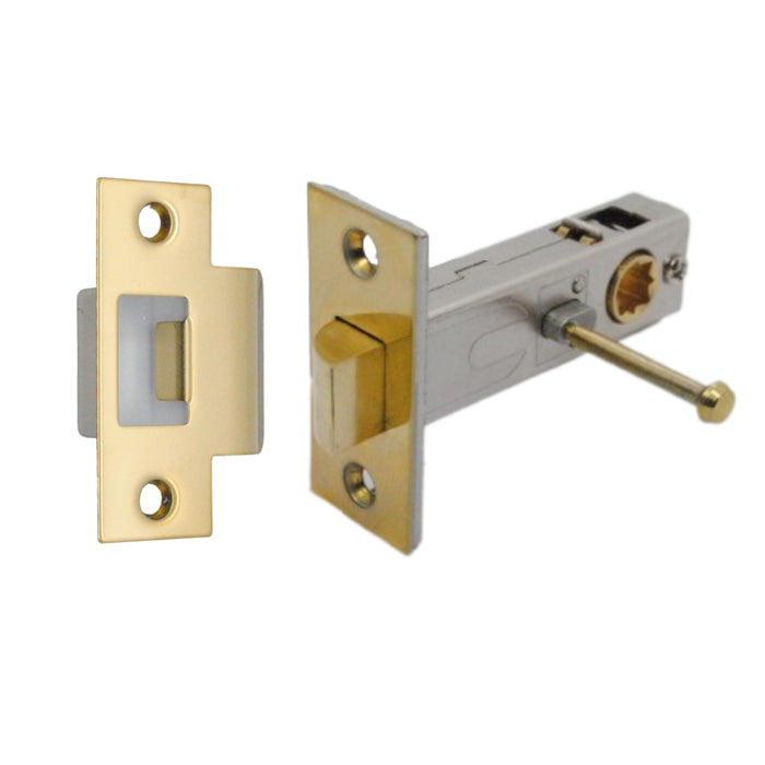 Premium Rectangular Push Button Privacy Tubular Latch 71mm (57mm Backset) Polished Brass
