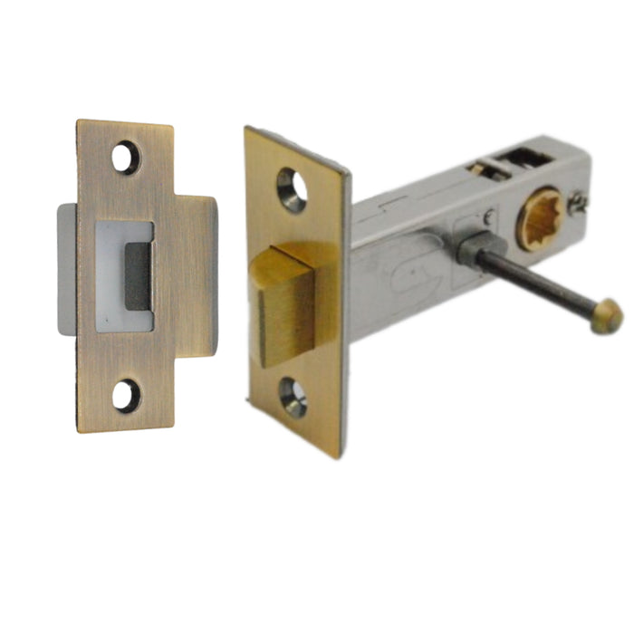 Premium Rectangular Push Button Privacy Tubular Latch 71mm (57mm Backset) Antique Brass