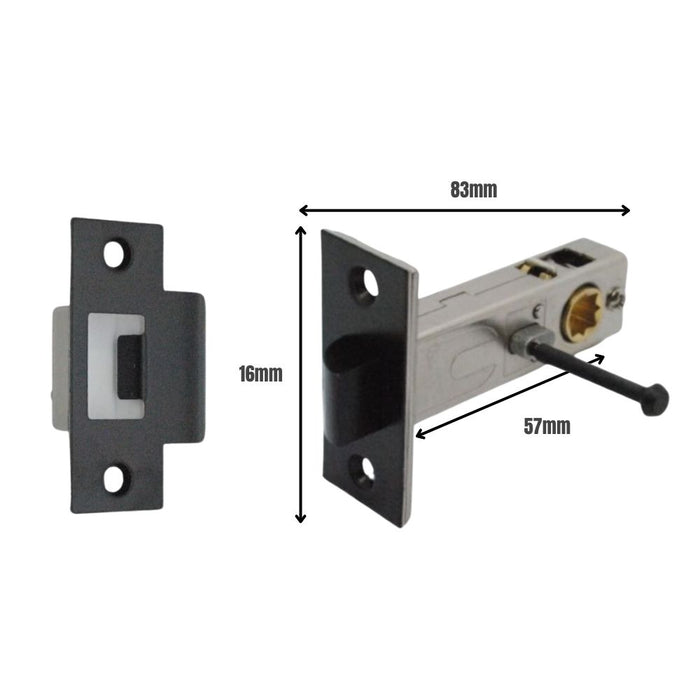 Premium Rectangular Push Button Privacy Tubular Latch 71mm (57mm Backset) Matt Black